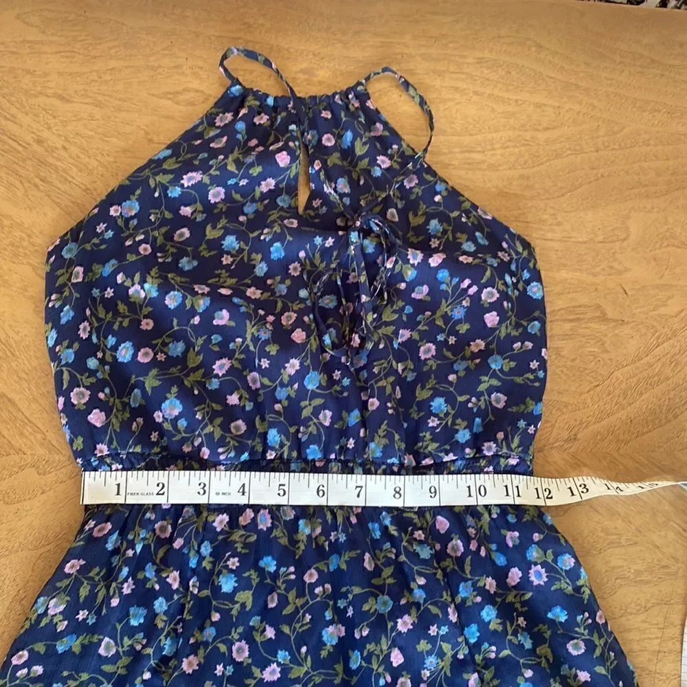 Abercrombie & Fitch Navy Halter Chiffon Floral High Low Hem Maxi Dress Size XS